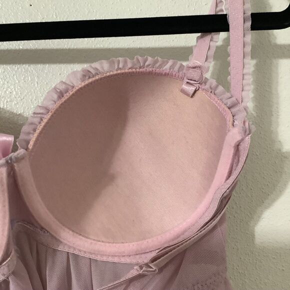 Native Pink Coquette Dollette Rhinestone Romantic Babydoll Ruffle Slip 36C - Picture 10 of 11